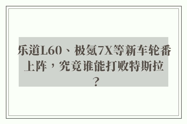 乐道L60、极氪7X等新车轮番上阵，究竟谁能打败特斯拉？