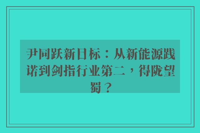 尹同跃新目标：从新能源践诺到剑指行业第二，得陇望蜀？