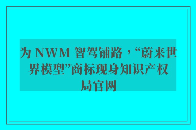 为 NWM 智驾铺路，“蔚来世界模型”商标现身知识产权局官网